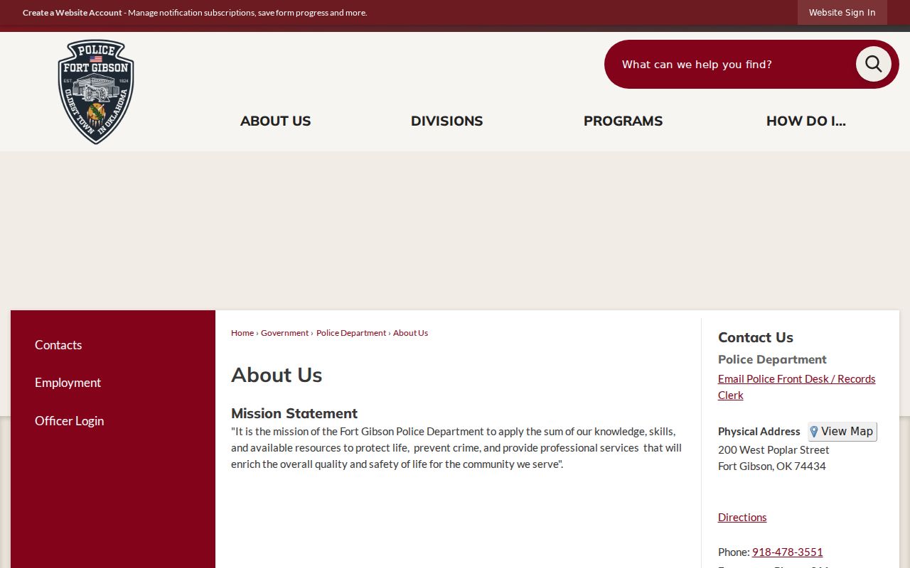 Fort Gibson town information source page