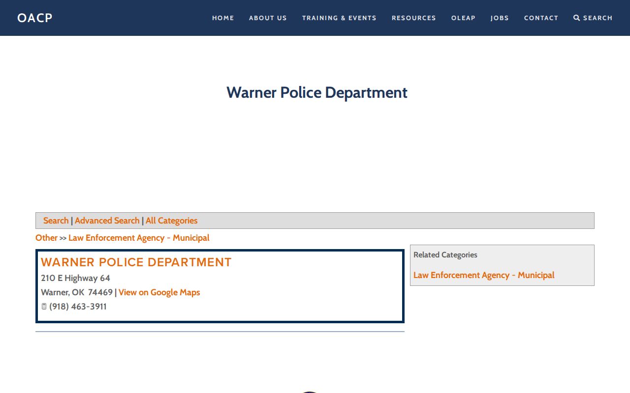 Warner Police agency listing source