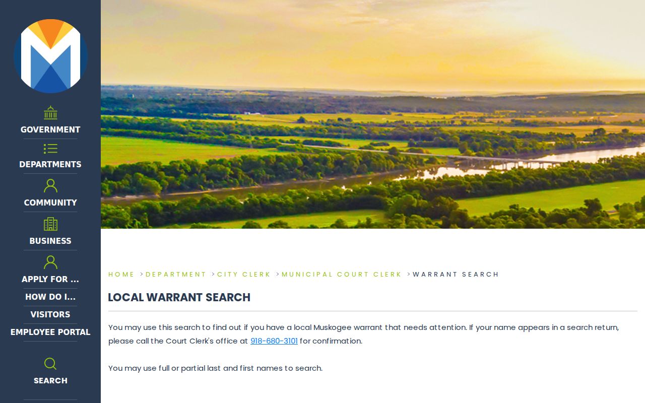Muskogee city warrant-search source page